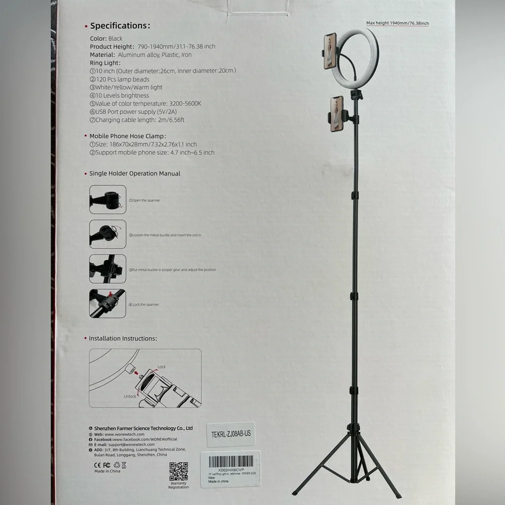 Selfie ring light with tripod